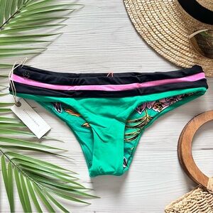 Maaji • Reversible Low Rise Banded Floral Tropical Green Black Bikini Bottom